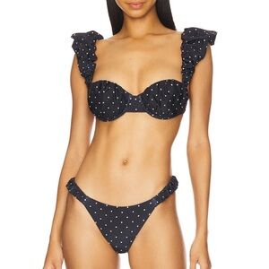LPA Black Polka Dot Ruffle Strap Bikini